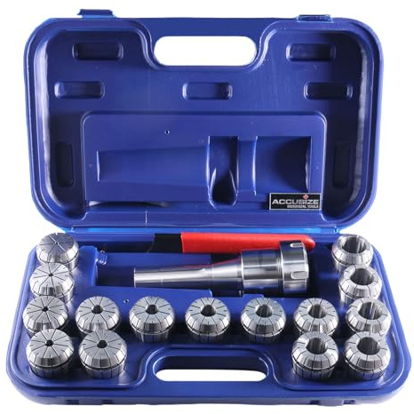 Accusize Industrial Tools - 15 Pc ER40 Precision Collet Set with R8 Bridgeport Shank Holder & Wrench, High Accuracy Tooling for Milling & Drilling, in Fitted Box, 0223-0984