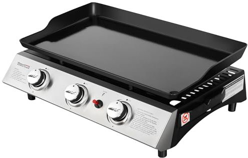 Royal Gourmet PD1300 Gril portable au gaz propane pour barbecue extérieur avec couvercle en PVC, plaque de table à 3 brûleurs pour grillades en déplacement et aventures en plein air, argent