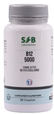 SFB Laboratoires - Vitamine B12 5000 - Methylcobalamine - Renforce le Système Nerveux - Améliore la Santé Mentale - Régule le Métabolisme - Renforce le Système Immunitaire - 30 comprimés