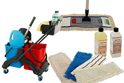 Axis Line Kit Complet de Serpillères : 40 cm, Chariot Double, Seau 17 L, Détergents Professionnels et Rechange