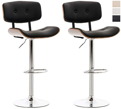 CLP 2er Set Barhocker Sarnia Kunstleder I Thekenhocker Mit Chromgestell I Barstuhl Mit Trompetenfuß I Tresenhocker Mit Fußstütze, Farbe:walnuss/schwarz