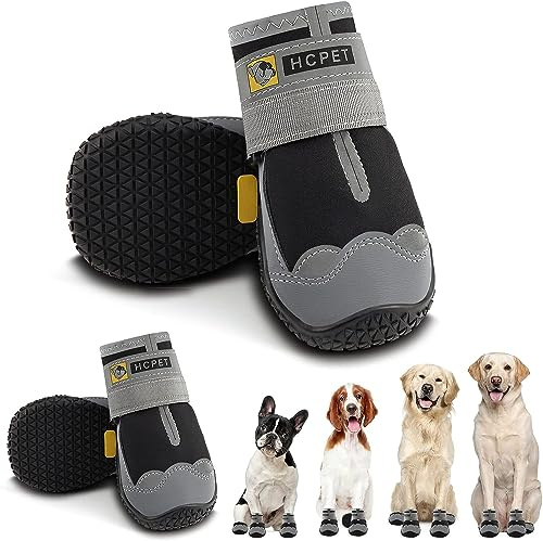 Hcpet Dog Shoes for Dogs, Dog Booties for Dogs, Anti-Slip Dog Boots & Paw Protectors for Hot Pavement Winter Snow Hiking with Reflective Straps Black Size 1, 4PCS