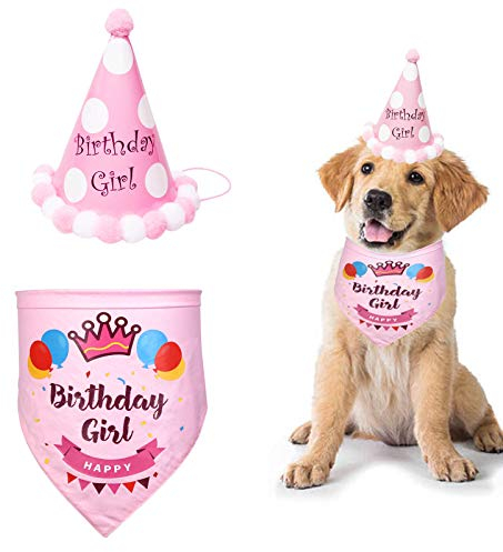 SUOXU Hunde-Geburtstags-Halstuch, niedlicher Hunde-Geburtstagsparty-Hut,Baumwoll-Dreiecks-Schal,Welpen-Geburtstags-Outfit,Pet-Happy Birthday-Bandana,Geschenk und Partyzubehör Dekorationsset