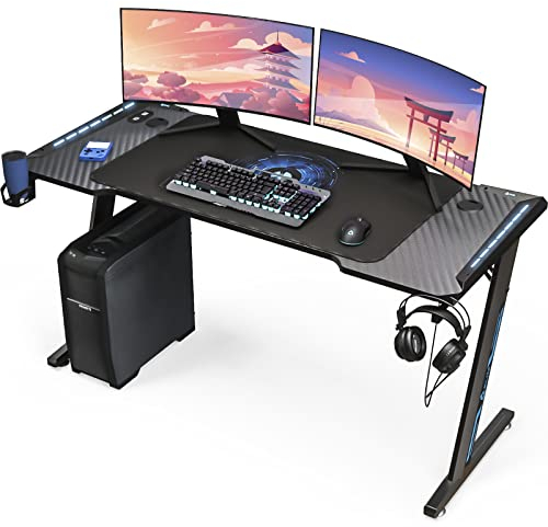 KLIM K140 Gaming Tisch mit LED - NEU - 140 x 60 cm Gaming Schreibtisch mit Kabelmanagement und Maus pad - Einfacher Aufbau - Stabiler Schreibtisch aus Metall und Holz - Perfekt für Gaming - Büro