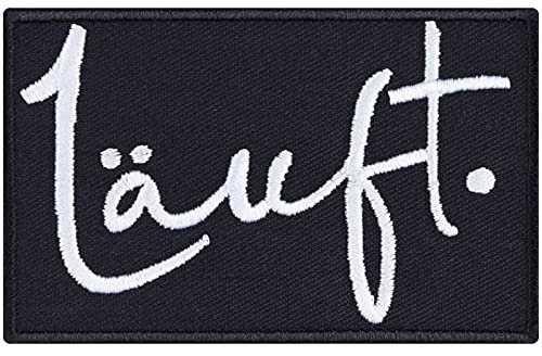 LÄUFT Aufnäher/Aufbügler/Patch zum annähen/aufbügeln | lustig Bügelbilder Läuft Sticker Jeans Flicken für Teenager Applikation für Jacke/Tasche/Jeans/Shirt | 80x50mm