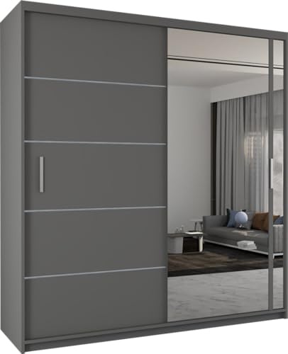 SLIDING WARDROBE 4U Indiana Free Standing Double Sliding Mirror Door wardrobe (150cm, Grey)
