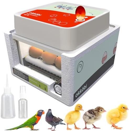 Okköbi OBI-12 Egg Incubator for Hatching Chickens, Ducks & Other Birds + Automatic Egg Turner + Temperature Control + Humidity Display + Integrated Egg Candler + 5 Year Assurance