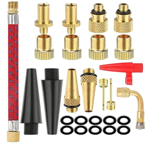 CAASFOOY 27 Stück Fahrradventil Adapter Set, Autoventil Adapter,Französisches ventil,Alle Ventiladapter Fahrrad, Ballnadel, Kegelventil und Luftpumpe Adapter