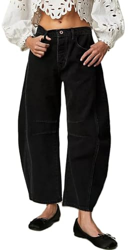 Pantalones vaqueros de mujer con pierna ancha, estilo baggy, cintura media, pantalones de mezclilla cortos tipo globo, estilo vintage, Boyfriend-Y2K, vaqueros holgados de moda urbana, #3-negro, XS