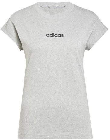 adidas Women's Essentials LINEAR Cotton T-Shirt, medium Grey Heather/Black, S