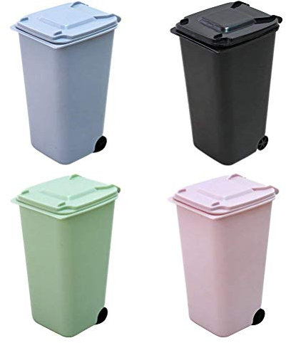 Wensmy 4pcs Office Desktop Trash Can Desktop Mini Trash Bin Plastic Desk Garbage Bin Curbside Trash Bin Pencil Pen Cup Holder with Lips & Wheels for Home Office (Mixed color)