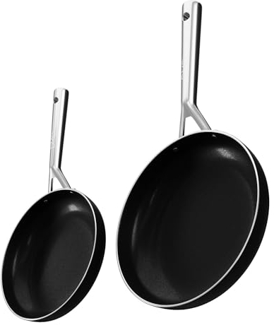 DMD Collective – 2 Piece Frying Pan Set, Non Stick Frying Pans 20/24cm, Stainless Steel Handles, Suitable for Induction, Gas, Electric Hobs & Oven Safe, PFOA Free