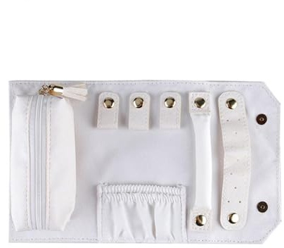 Windmilne Bolsa Enrollable para Joyas, Organizador de Joyas, Estuche para Anillos, Llavero, Organizador de Joyas, Estuche Enrollable para Joyas, Bolsa de Viaje para Joyas (Blanco, 24 x 14,5 cm)