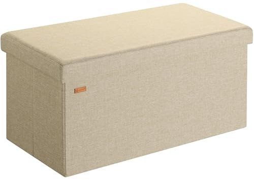 Casaria® Sitzbank mit Stauraum Faltbar Beige 80x40x40cm Gepolstert Deckel Leinen - Optik Schlafzimmer Wohnzimmer Flur Sitztruhe Truhenbank Polsterbank