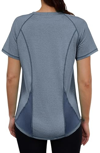 Terecey UPF 50+ Funktionsshirt Damen Kurzarm Sportshirt Schnell trocknend Rundhals Yoga Sport Oberteil Atmungsaktiv Locker Sport T-Shirt mit Back Mesh Frauen Lässig Activewear Top, Marineblau 3XL