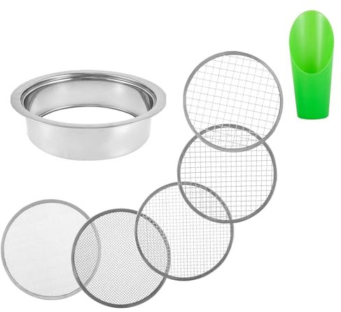 RVIFY Siembra Esparcidor Juego de tamiz para Tierra de jardín, tamiz de Rocas para bonsái de Acero Inoxidable con 5 tamaños de Malla de Filtro Intercambiables sembradora Manual(B)