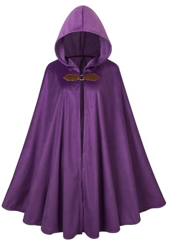 DELIVESS Cape médiévale de la Renaissance avec capuche - Cape de Mardi Gras - Cape de vampire et de sorcière - Costume de fête d'Halloween (130 cm, violet)