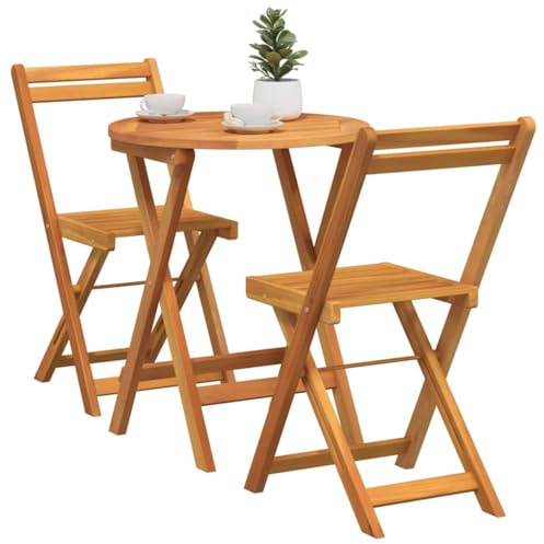 vidaXL Set Bistro Pieghevole 3 Pezzi in Legno Massello di Acacia con Tavolo Rotondo e Sedie, Mobili da Giardino per Terrazze Minimaliste in Patio, Perfetto per Pranzi all'Aperto