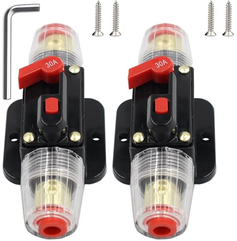 30A Circuit Breaker 12V-24V DC Manual Reset Waterproof Pack of 2 | Inline Fuse Holder; For Car Truck Bus RV Boat Marine; Thermal Protection