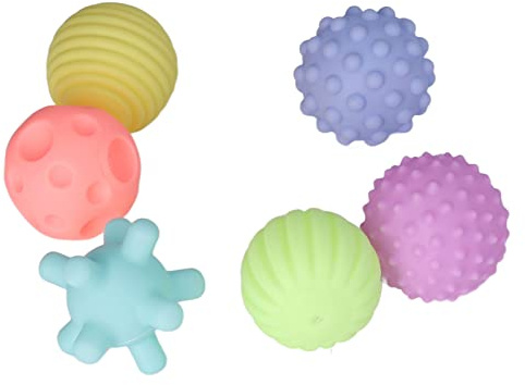 Sxhlseller Lot de 6 Balles Texturées pour Bébés, Jouet Sensoriel Doux et Amusant à Saisir la Main, Développement des Nerfs Tactiles, Matière Plastique pour Bébés, Jeux (Couleur Chaude)