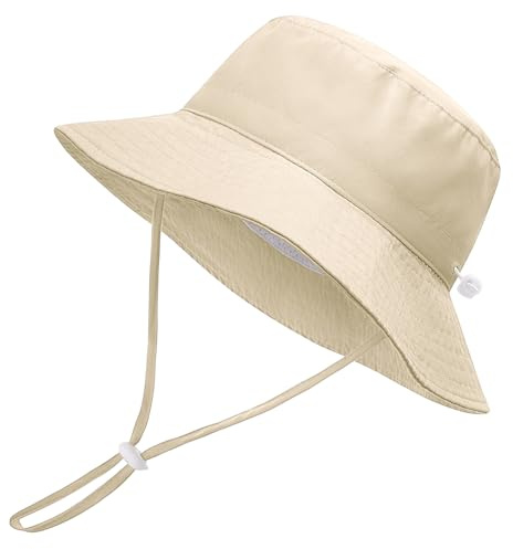 Xnova Cappello da Pescatore Sole per Bambini Ragazze Regolabile Secchio Cappellino Protezione Solare UPF 50+, Carini Pieghevole Cappelli Estivo Bucket Hat (Beige, M(Cappello Circonferenza: 52-54 cm))