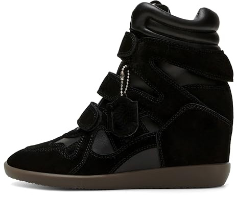 Dsevht Hidden Wedge Sneakers for Women High Top Fashion Sneaker Suede High Heel Platform Tennis Triple Strappy Band Casual Vintage Dressy Comfy Campus Trendy Retro Sneaker, Black, 5 UK