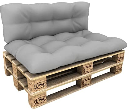 POKAR Set di 2 Cuscini per Pallet: Seduta 120x80 + Schienale 120x40 cm Impermeabile | Cuscini Trapuntati per Bancali da Esterno e Divano da Giardino | Oeko-Tex | Prodotto nell'UE | Grigio