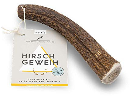 naftie Hirschgeweih Geweihstück ganz - natürliches Geweih Kauhorn - M für mittelgroße Hunde - mineralstoffreich, geruchsarm & langlebig