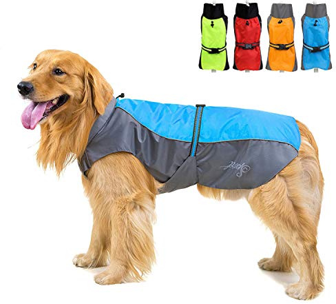 Zunea Impermeabili per Cani Taglia Media e Grande Leggero Riflettente Giacca di Sicurezza Impermeabile Antivento Foderata in Rete Traspirante Vestiti Abbigliamento per Escursionismo Blu 6XL