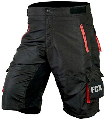 Mens Cycling MTB Shorts Baggy Style Multi Pockets Downhill Mountain Biking Team Bicycle Shorts Free Detachable Padded Liner (Black Red, X-Large)
