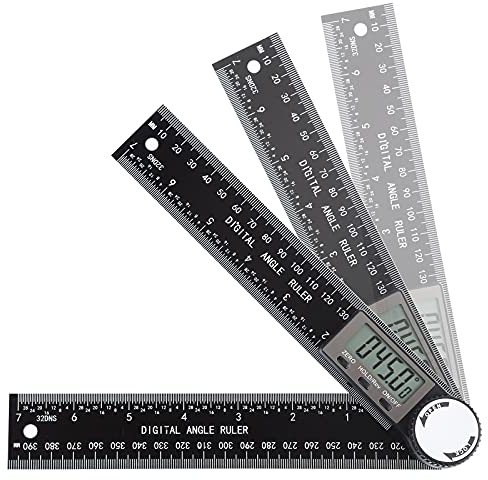 Goniometro Digitale, 360° Righello Angolare Digitale con Display LCD Strumento di Misurazione Misura Righello con Funzione di Bloccaggio per Costruzione Ingegneria Lavoro di Legno(Nero)