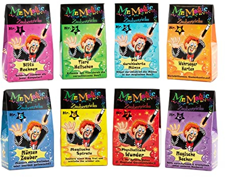 TRENDHAUS Mr. Magic Zaubertricks, 8X Mini-Zauberkasten für Kinder ab 6 Jahren, Zauberhafte Geschenke für den Kindergeburtstag