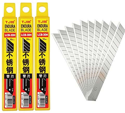Gebildet 30st 9mm Ersättningsblad/Brytblad i Rostfritt Stål/Folieknivar/Grafiska Knivar/Optimalt för Folier, Tapeter, DIY Hantverk, Kartong