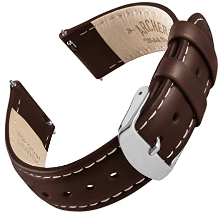 Archer Watch Straps - Top Grain Leather Quick Release Watch Straps (Dark Chestnut/Natural White Thread, 20mm)