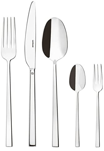 Sambonet Rock 52562-G6 Tafelbesteck 30-teilig, Edelstahl 18/10, für 6 Personen, 6 Gabeln, 6 Löffel, 6 Messer, 6 Teelöffel, 6 Kuchengabel, Stahl