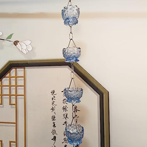 Regenkette Blaue Terrassen-Regenketten für Den Außenbereich, Transparentes Harz Fallrohr Regen Fänger/Garten Ornament, Dachrinnen Regen Kette Home Decor, 2.6/3/3.5m (Color : Style2, Size : 200cm(6