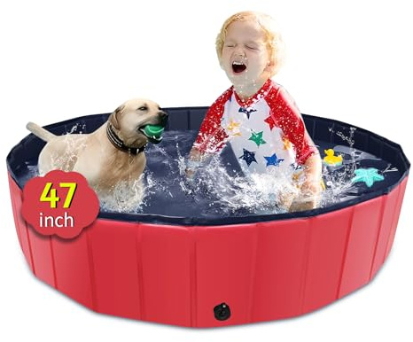 CACSPS Piscine Pliable surdimensionnée en Plastique Dur Portable pour Chiens, Chats et Enfants, Animaux domestiques, Chiot - 120 x 30 cm - Red