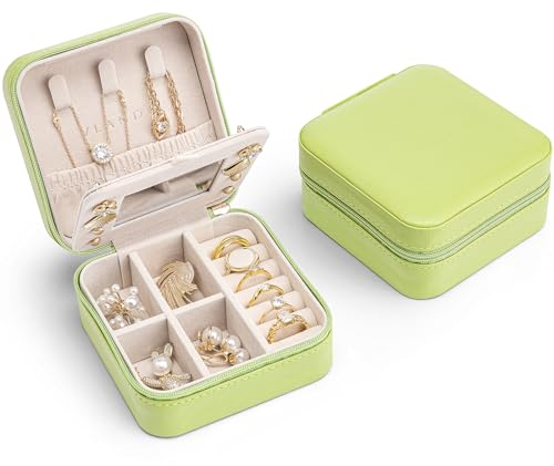 Vlando Schmuckkästchen Reise Damen, Schmuckkasten Klein, Mini Schmuck-Reiseetui, Spiegel, Schmuckaufbewahrung, für Ohrringe, Ringe, Ketten, Uhren,Geschenkidee für Frauen, Mädchen