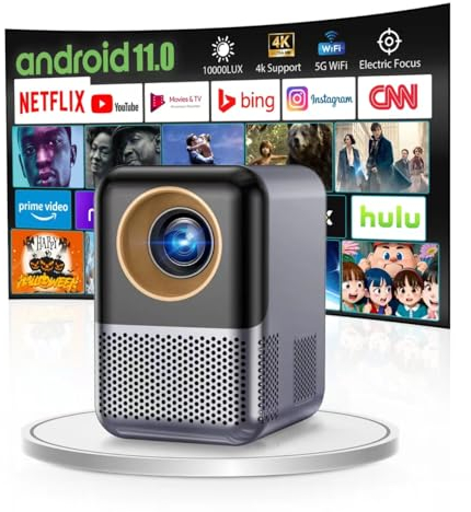Videoprojektor Support 1080p [Electic Focus] Mini Portable Smart TV Proyector WiFi BT Built-in Netflix, Proyector de Cine en casa 350 ANSI Support 4K, 4D 4P Keystone, 50% Digital Zoom, Youtube