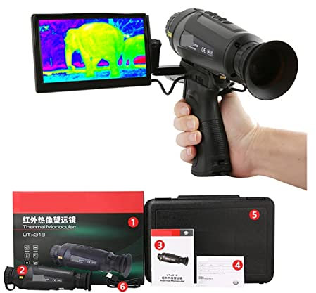Kommersiell värmekamera Jakt Värmekamera Monokulärt teleskop Sikte Infraröd Night Vision Scope IR-upplösning 384x288 pixlar för byggnadsinspektion (Färg: X318 med skärm, storlek: 0