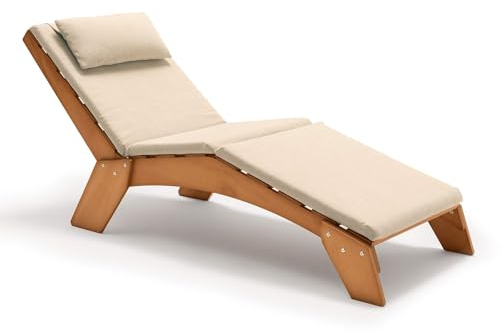 Mobili Fiver, Lettino Chaise Longue in Legno con Cuscino, Elena, Colore Teak, Made in Italy