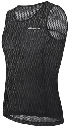 BERGRISAR Maglia Intimo da Ciclismo Uomo Mesh Senza Maniche Maglia Intima per MTB Running Traspirante Leggero Nero L