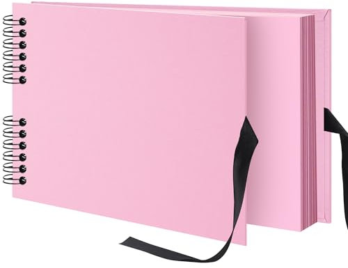 Remowith 29 x 21.5 cm 40 Pages DIY Scrapbook Photo Album Hardcover Kraft Blank Page Memory Book for Wedding Anniversary Family Baby Pink