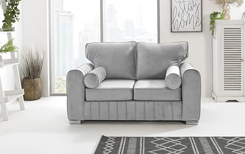 Sofahub Lilly Silver Plush Velvet Sofa Set | 2 Seater, 3 Seater, 3+2, Corner, Armchair & 3+2 with Coffee Table | Modern Living Room Sofa with Foam Seat Cushions (Silver, 2 Seater)