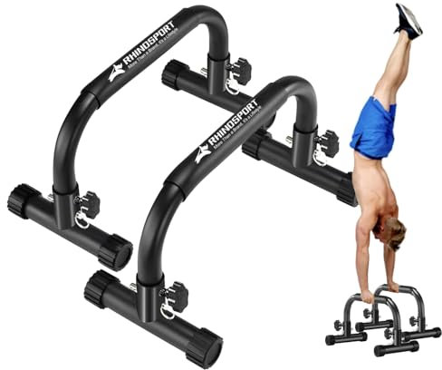 RHINOSPORT Parallettes Bars Dip Calisthenics Push Up Bars 10.2 in High 300Kg/661lbs Gewichtskapazität Krafttraining Home Gym Workouts Calisthenics Ausrüstung [19.6x10.2x10.2 in] BLACK (Schwarz)