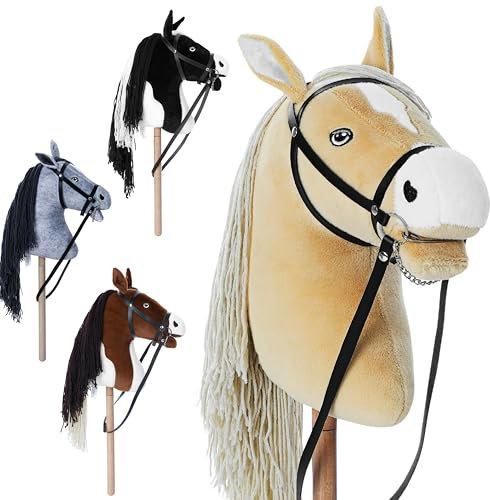 Hoofly® Hobby Horse Beige (Haflinger) - Großes Steckenpferd für Kinder A3 mit Schraubstab/Horsing Hobby Horse Pferde Set mit Trense in 4 Farben/Steckenpferde Stockpferd mit Zubehör Hors
