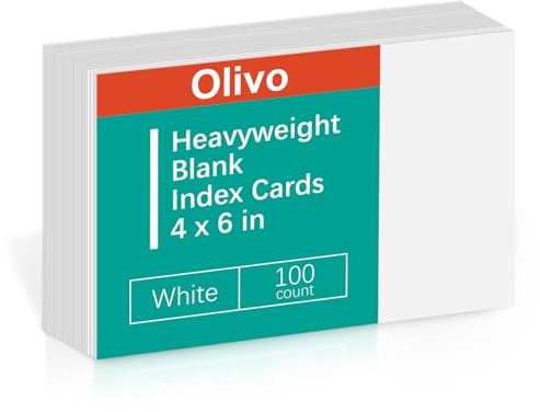 Blank Index Cards 4x6 Unlined Unruled Flash Note Cards 4 x 6, White, 100 Count, 220 GSM Heavy Weight
