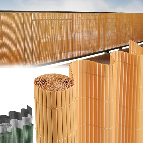 STREND PRO Balkon Sichtschutz | PVC sichtschutzmatte | Bambus | 0.9m Hoch, 3m Länge | Wetterfester für Privatsphäre, Balkon Windschutz | Balkon Seitensichtschutz ohne Bohren Terrassen