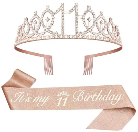 Anicy Couronne d'anniversaire pour fille de 11 ans - Écharpe d'anniversaire et couronne d'anniversaire pour fille de 11 ans - Décorations de fête d'anniversaire