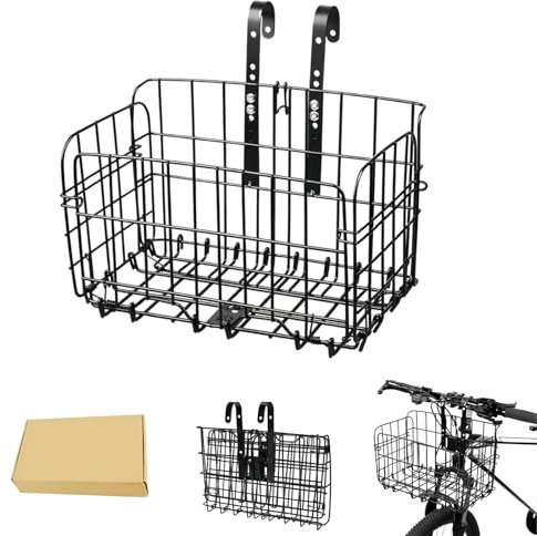 LEXICANMHS Panier de vélo pliable - Panier à bagages suspendu à l'avant et à l'arrière - Support de rangement à fermeture rapide pour guidon de vélo et porte-bagages arrière